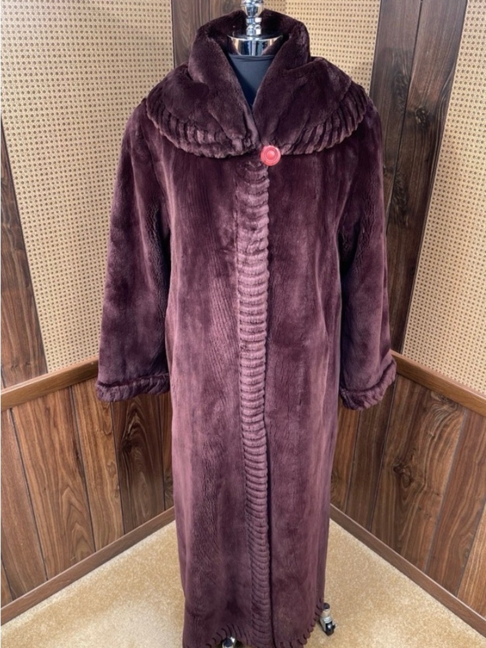 Full Length Matara Brown Sheared Beaver Fur Coat XL